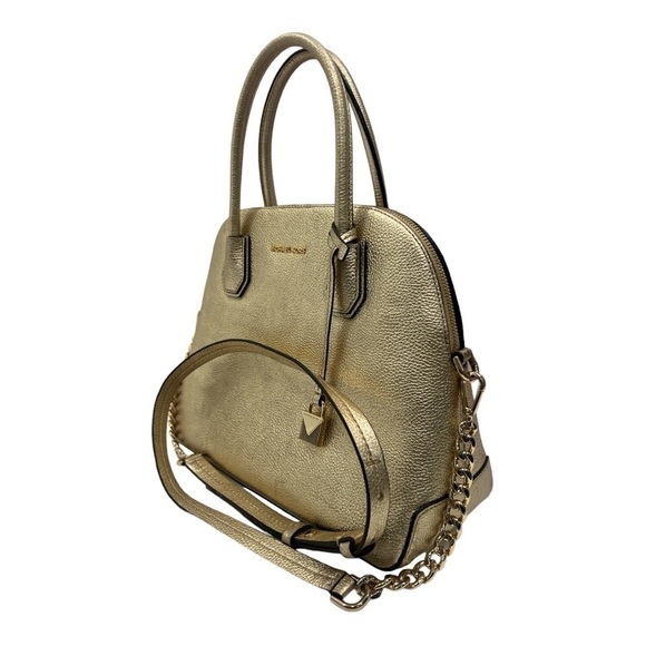 MICHAEL MICHAEL KORS
Mercer Large Metallic Leather Dome Satchel Bag  Gold - Picture 16 of 17